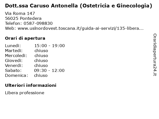 Orari di apertura Dott.ssa Caruso Antonella Ostetricia e